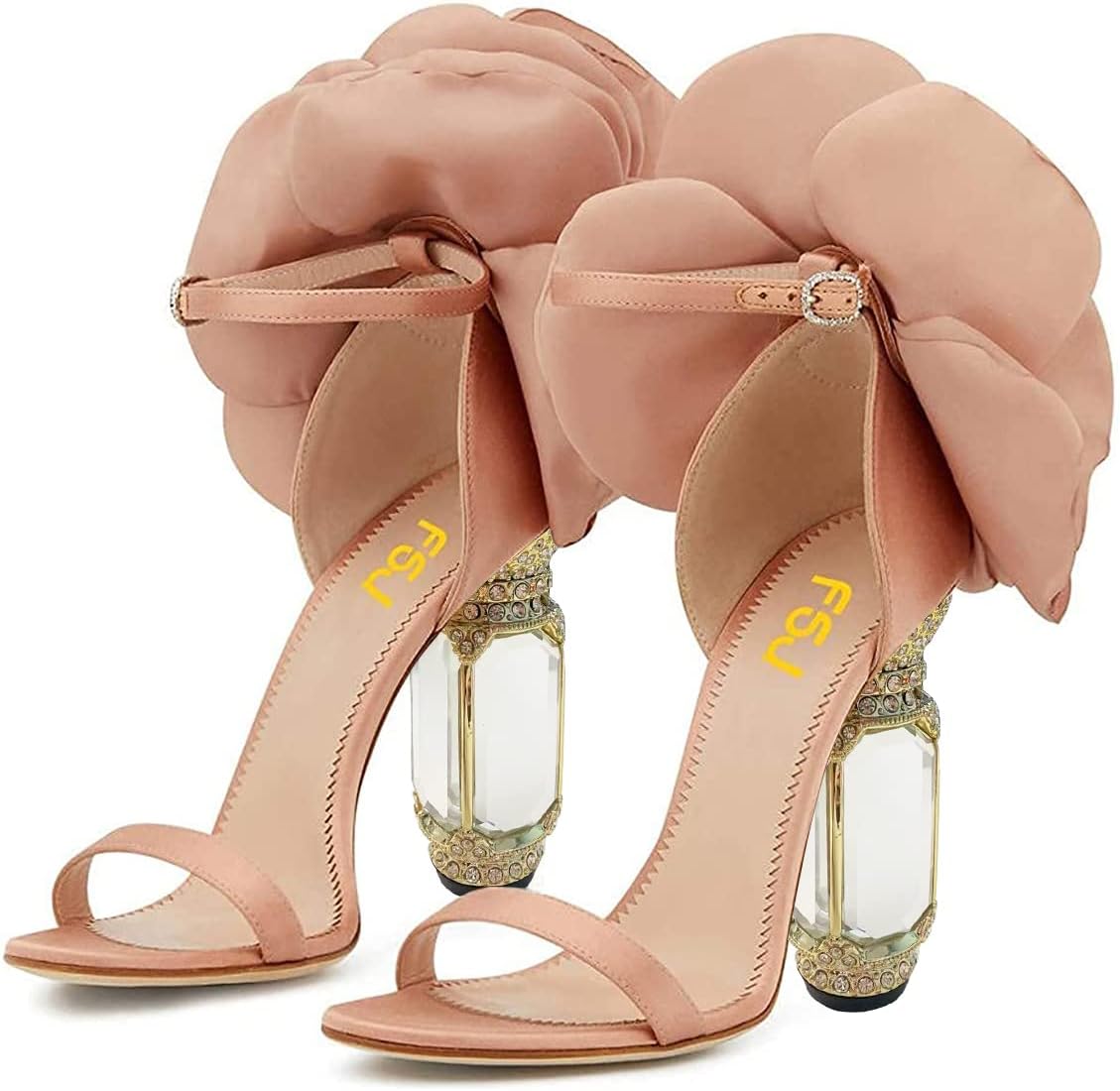 FSJ Women Open Toe Stylish Sandals Ankle Strap Chunky Block High Thick Heels Wedding Party Ballroom Shoes Size 4-15 US