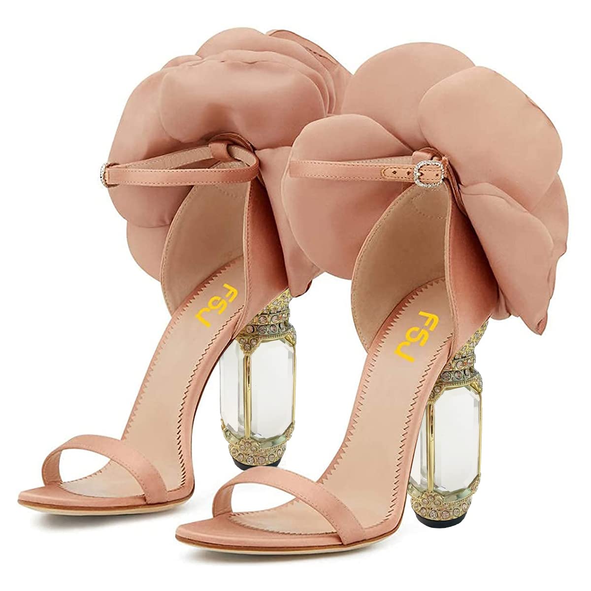 FSJ Women Open Toe Stylish Sandals Ankle Strap Chunky Block High Thick Heels Wedding Party Ballroom Shoes Size 4-15 US