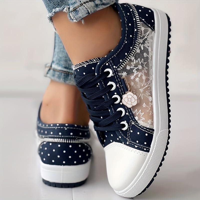 Women's Mesh Sneakers Casual Shoes with Rhinestone Accents, Lace-Up Low Tops for Casual Shoes
