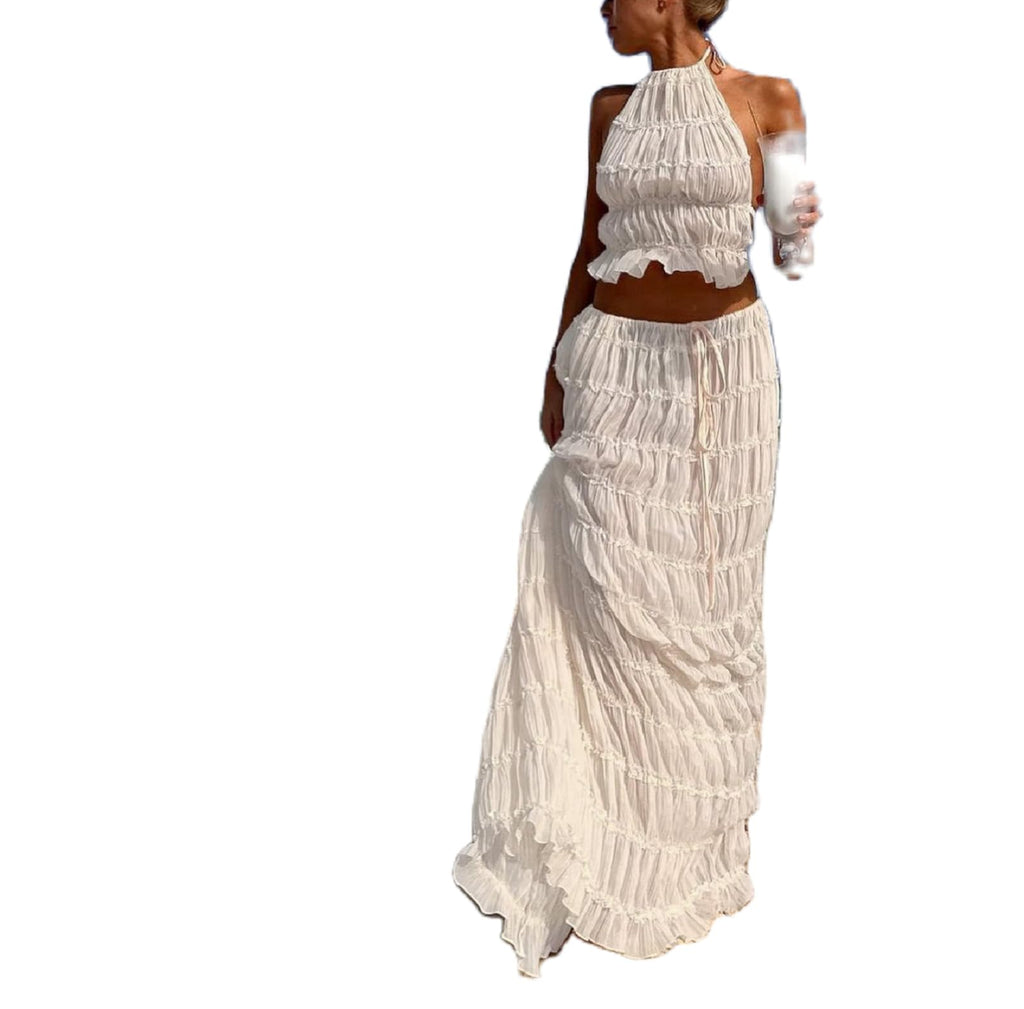 Women Y2K Skirt Set Outfits Strapless Crop Top Bodycon Midi Skirt Dress Sexy 2 Piece Knit Outfits Skirt Summer