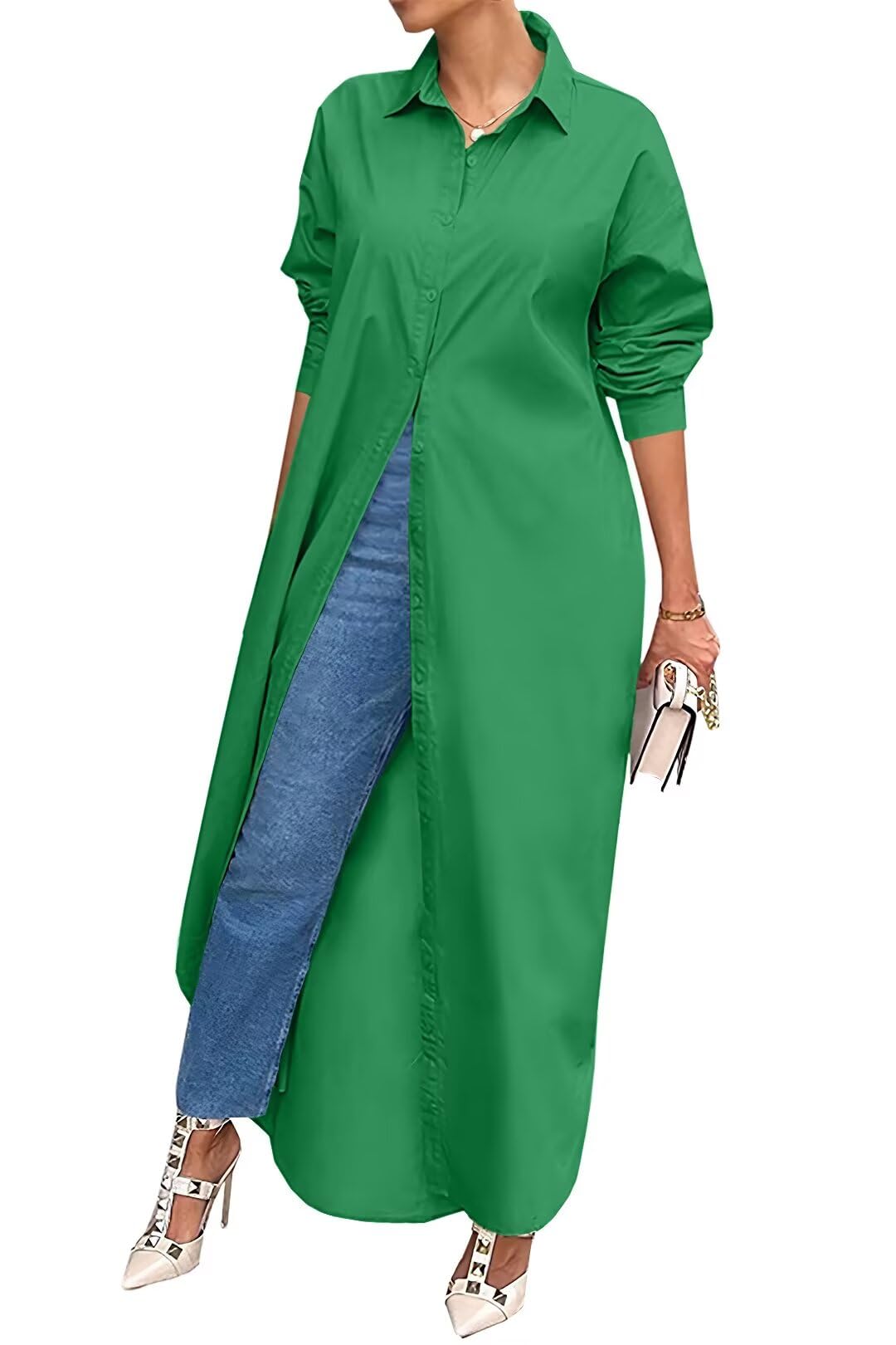 Shirt Dresses for Women Casual Long Sleeve Cotton Button Down Maxi Dresses | Oversized,Solid Color,Loose Fit,Plus Size,Long Shirts,Button Down Dress