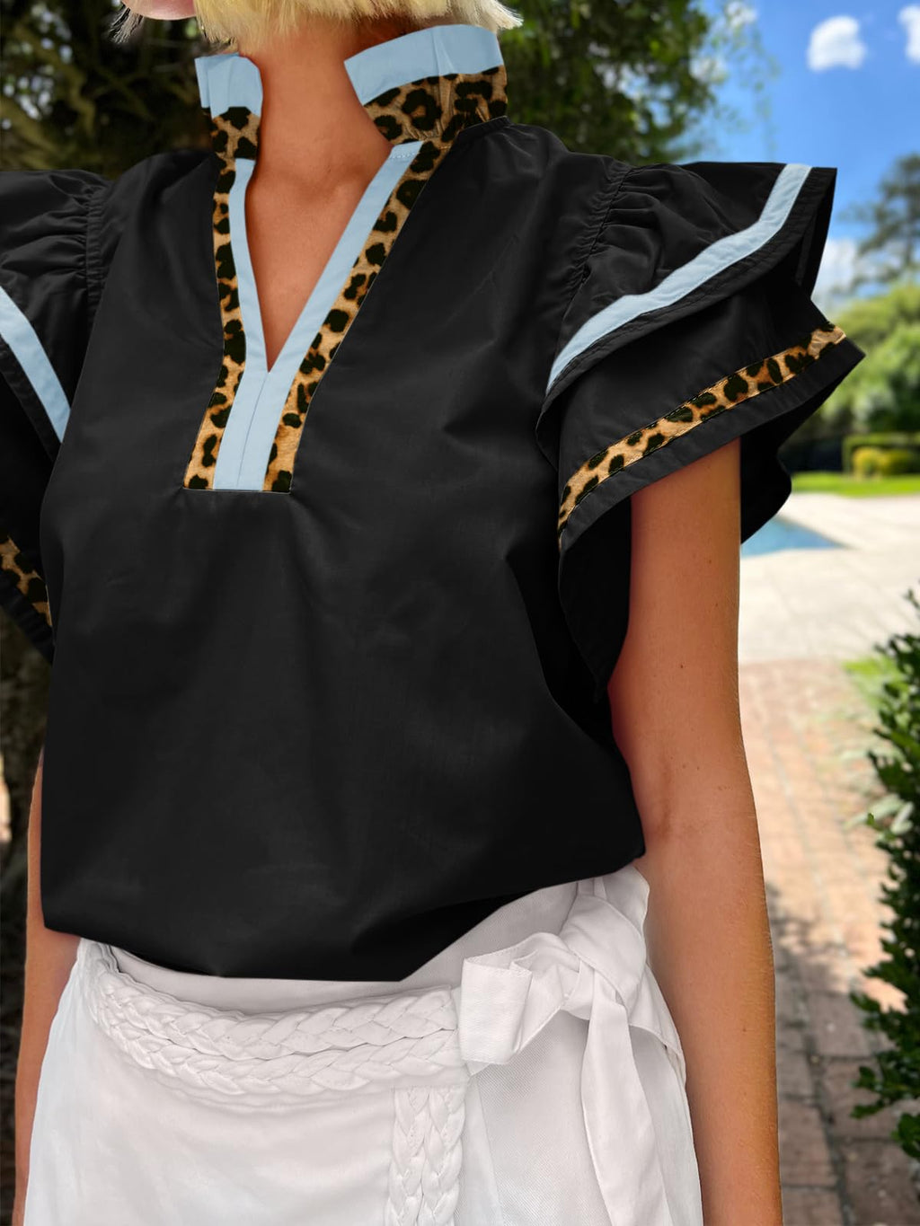 Cicy Bell Womens Ruffle Cap Sleeve Tops Summer V Neck Dressy Casual Blouses | Color Block, Boutique Tops, Pleated Shirt, Loose Fit, Wear to Work, 2026 Fall Outfits