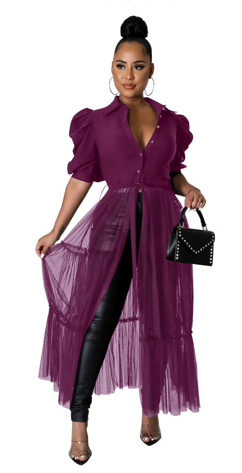Ekaliy Women's Ruffle Blouse Shirt Asymmetrical Tunic Dress with Belt | Short sleeve,Bodycon,Ruffle,Club ,Party outfits,Asymmetrical Irregular Hem,Tops Blouse Shirt Dress