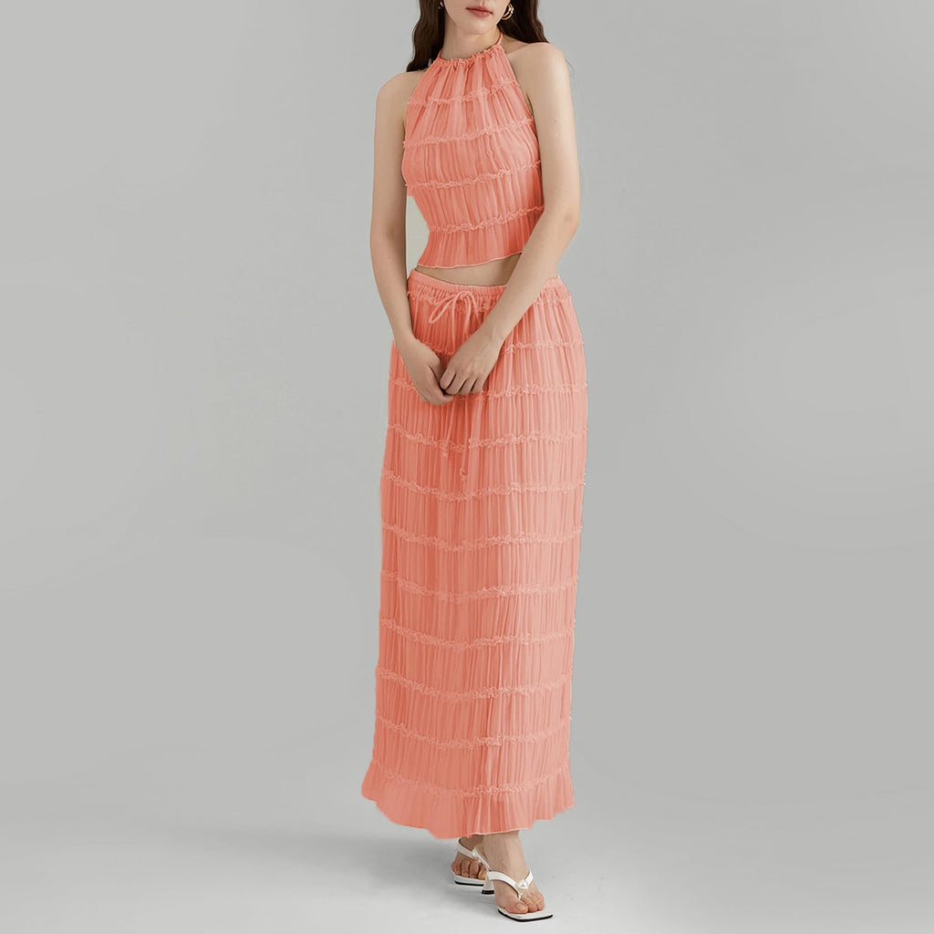 Women Y2K Skirt Set Outfits Strapless Crop Top Bodycon Midi Skirt Dress Sexy 2 Piece Knit Outfits Skirt Summer