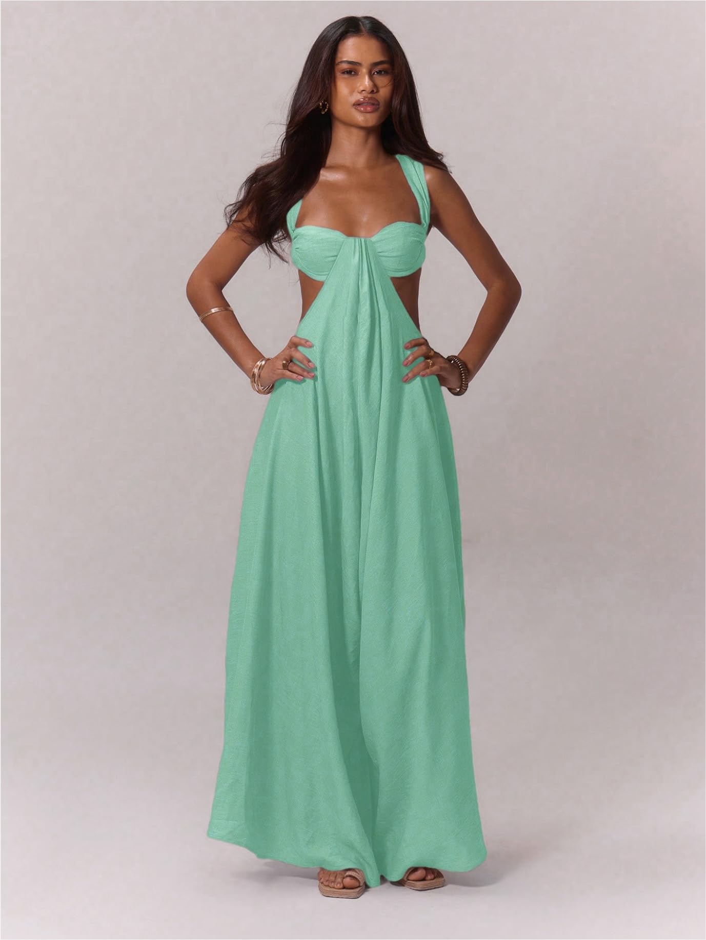 REASERAL Womens Casual Jumpsuit Halter Hollow Out Backless Top Wide Leg Pants Summer Vacation Jumpsuit