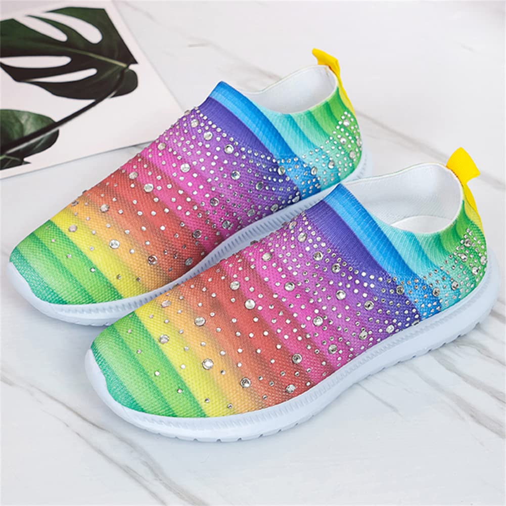 GOSPT Women's Mesh Sport Shoes Rhinestone Glitter Slip On Ballroom Jazz Latin Dance Sock Sneakers