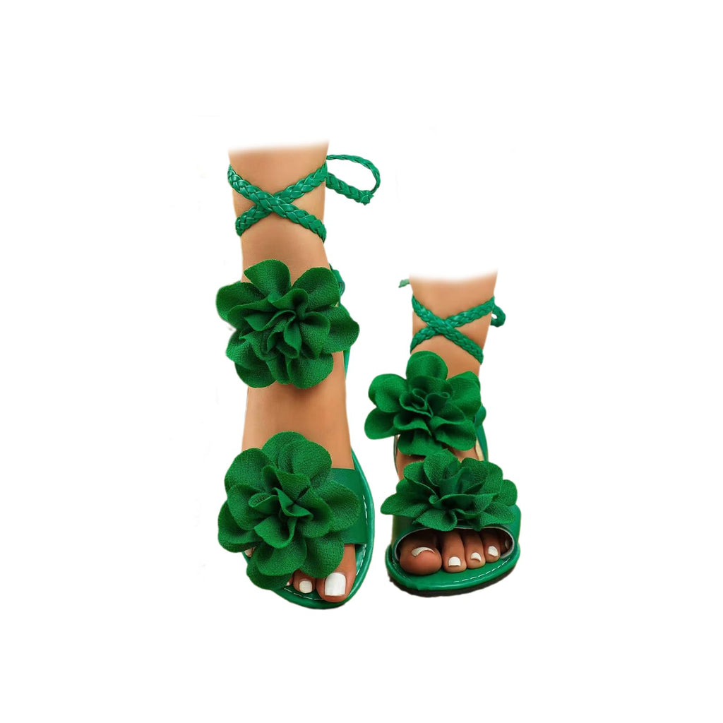 Women’s Strappy Flat Sandals, Lace Up Braided Open Toe Gladiator Sandals with Flower, Comfortable Summer Beach Vacation Shoes