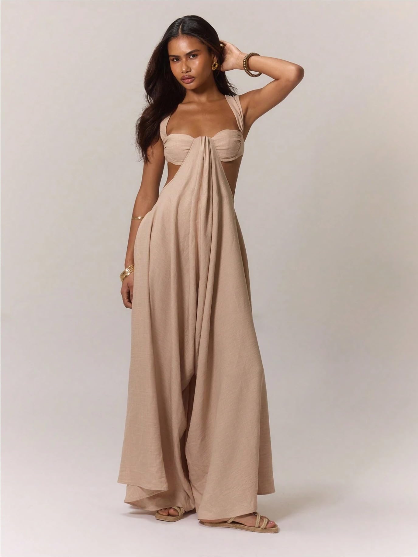 REASERAL Womens Casual Jumpsuit Halter Hollow Out Backless Top Wide Leg Pants Summer Vacation Jumpsuit
