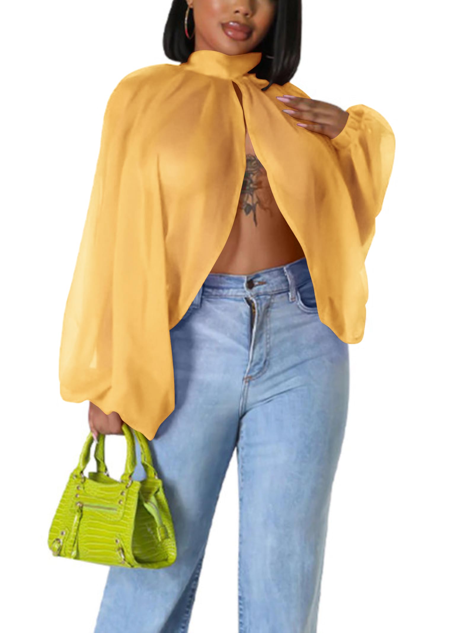 Sexy Tops for Women Party Club Night Batwing Sleeve Chiffon Blouse | Floral Print Blouse Shirts,Puff Sleeve,Going out Tops,Front Open Style,Lantern Sleeve Boho Chiffon Fall Tops 2026