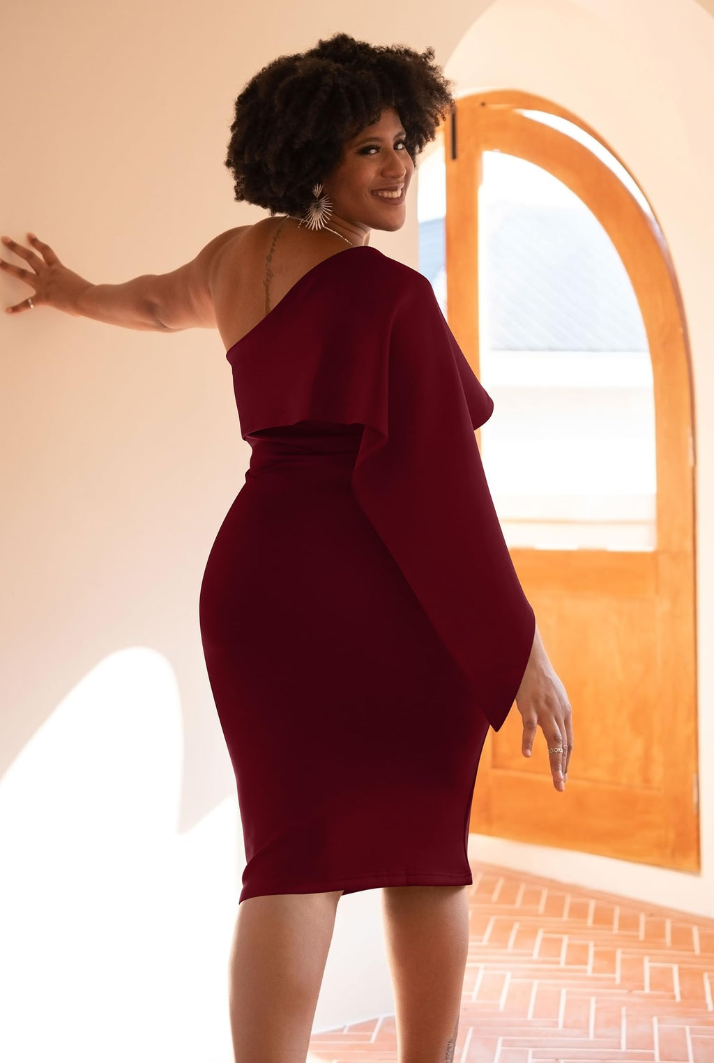 GOBLES Women's Asymmetrical One Shoulder Cape Bodycon Midi Dress | Elegant, Party, Cocktail