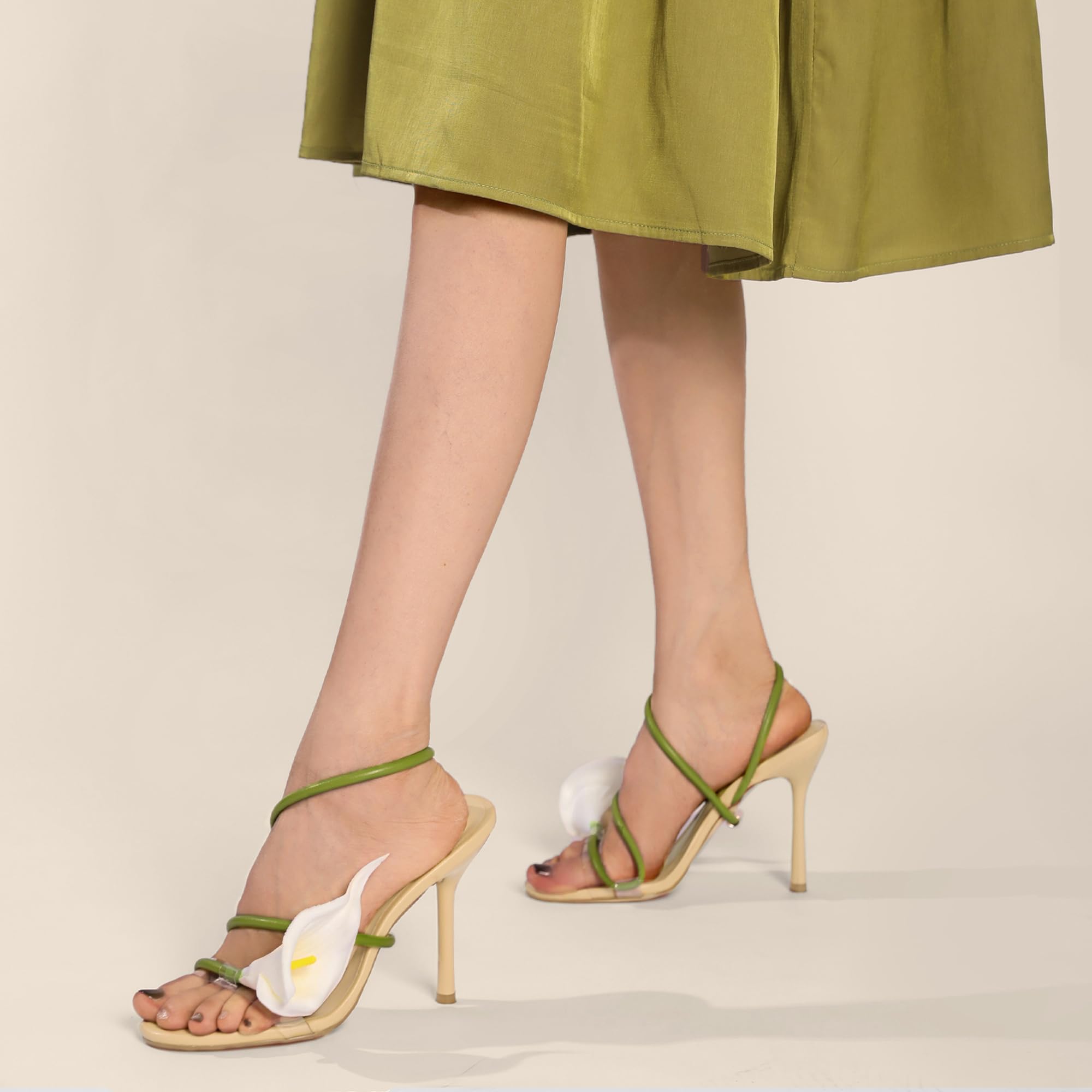 Flower High Heels for Women Calla Lily Sexy Floral Strappy Stilettos Heels | Flower Heels, Calla Lily Open Toe Strappy Heeled Sandals, Floral Stilettos Heels for Wedding Bride Party Daily Wear
