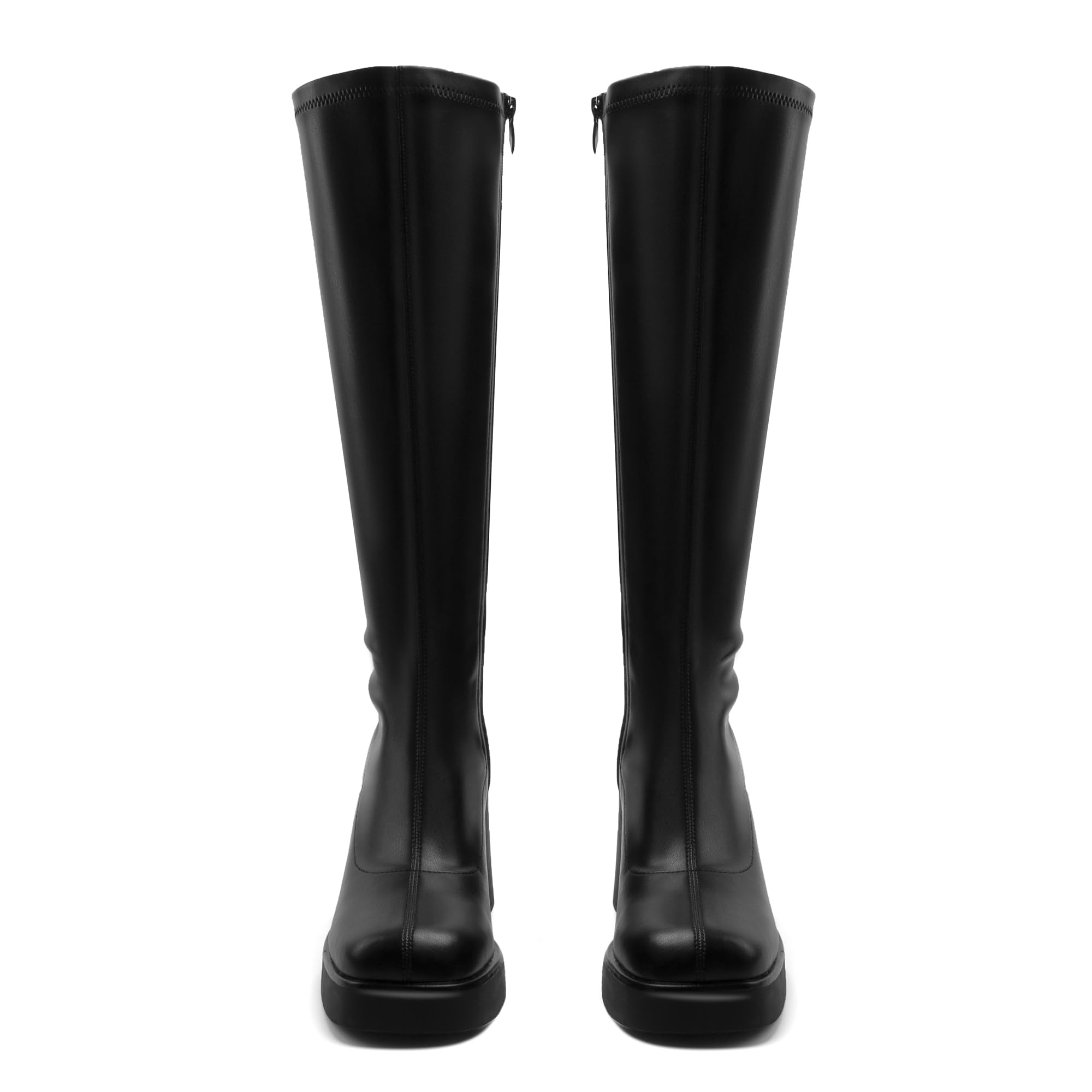 AprCoco Knee High Boots for Women GoGo Boots Platform Square Toe Womens Chunky Heel Side Zipper Boot