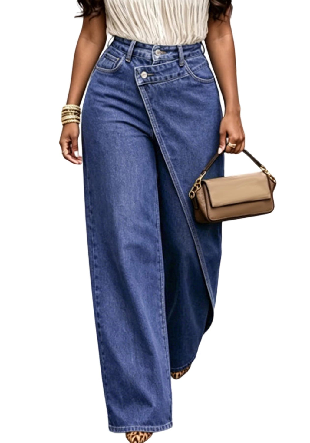 SHINFY Women's Wide Leg Jeans Asymmetric High Waisted Baggy Denim Pants | Trendy Vintage Baggy Boyfriend Denim Trousers with a Relaxed Fit for Streetwear Travel Weekends and Daily Wear