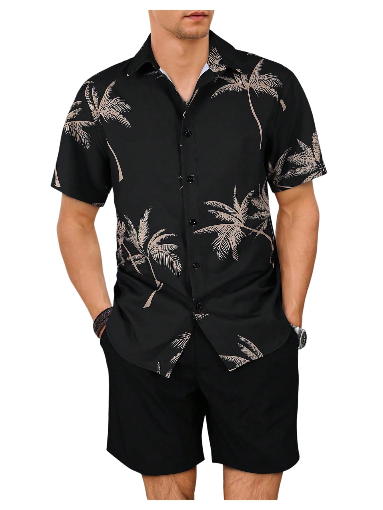 GORGLITTER Men's Cruise Rave Vacation Matching Outfits 2 Piece Short Sets | Mens Summer Beach Outfits, 2 Piece Shorts Set, Couples Travel Outfits, Hawaiian Shirts