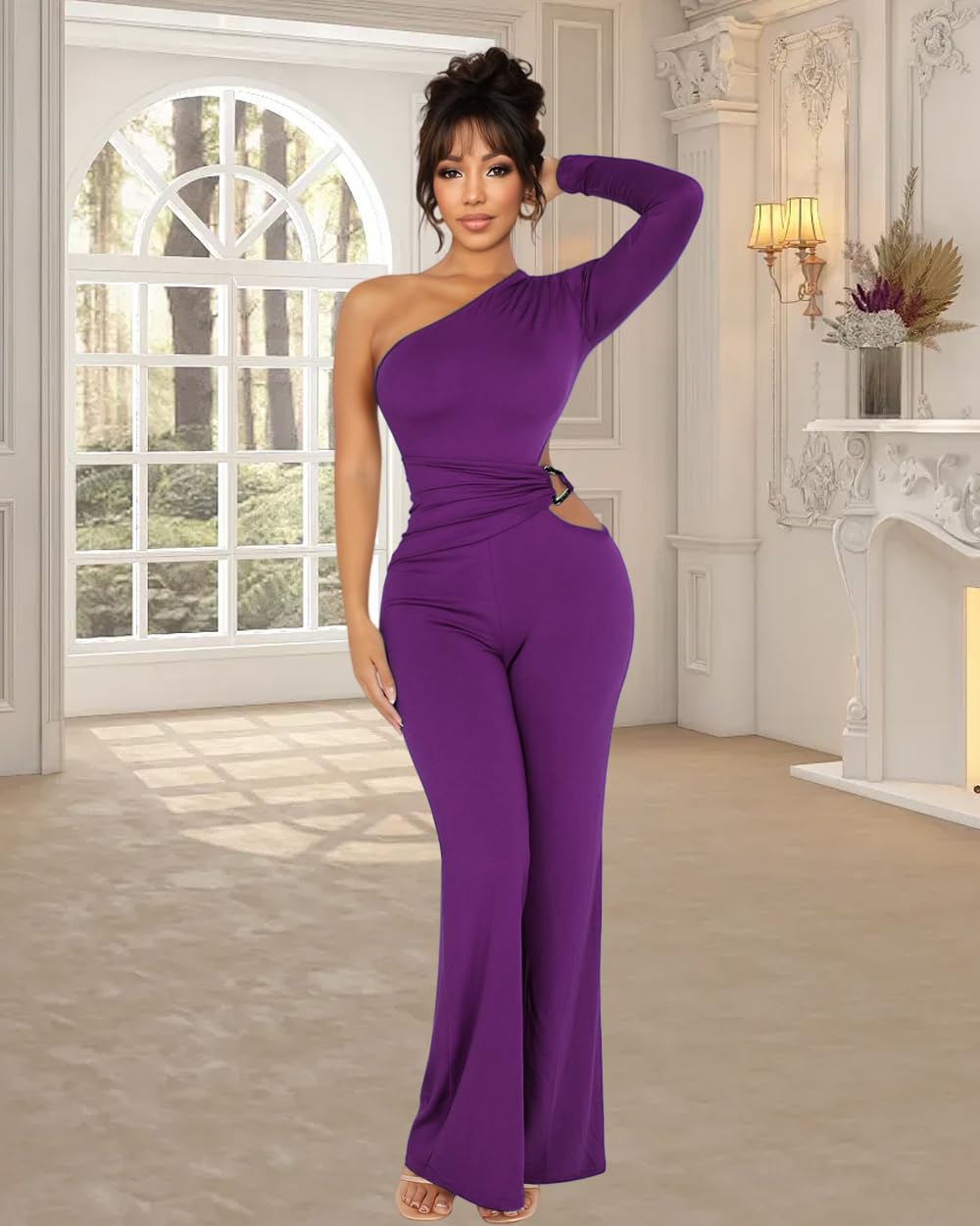 HWP Sexy Jumpsuits for Women Casual Off Shoulder Cocktail Party Clubwear Jumpsuit Wide Leg Long Pant Rompers