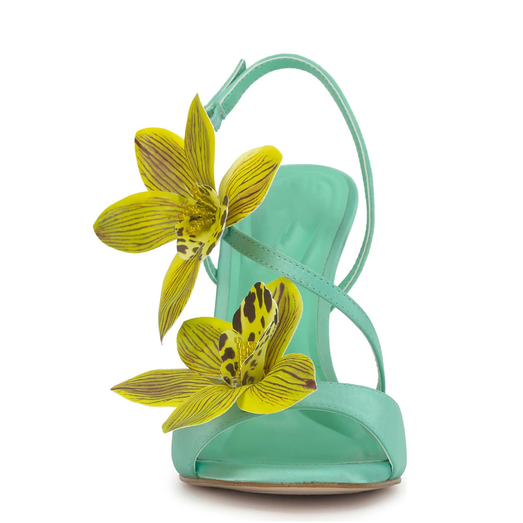 Flower High Heeled Sandals for Women Colorful Floral Open Toe Stiletto Heels Ankle Buckled Fashion Beach Dressy Spring Summer Shoes