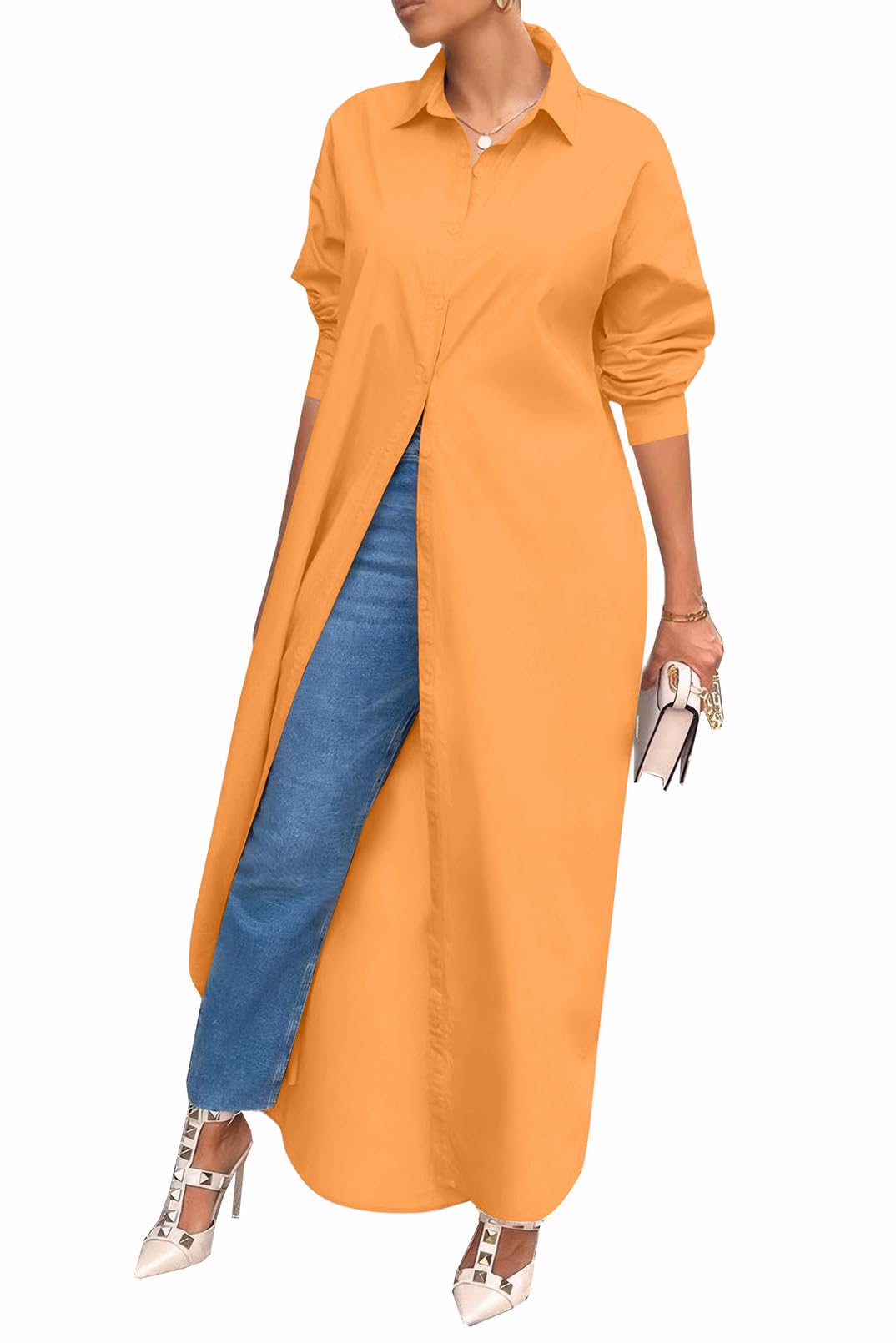Shirt Dresses for Women Casual Long Sleeve Cotton Button Down Maxi Dresses | Oversized,Solid Color,Loose Fit,Plus Size,Long Shirts,Button Down Dress
