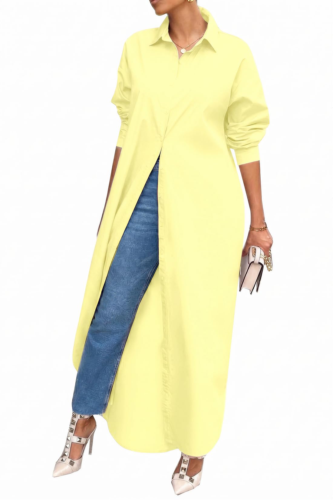Shirt Dresses for Women Casual Long Sleeve Cotton Button Down Maxi Dresses | Oversized,Solid Color,Loose Fit,Plus Size,Long Shirts,Button Down Dress