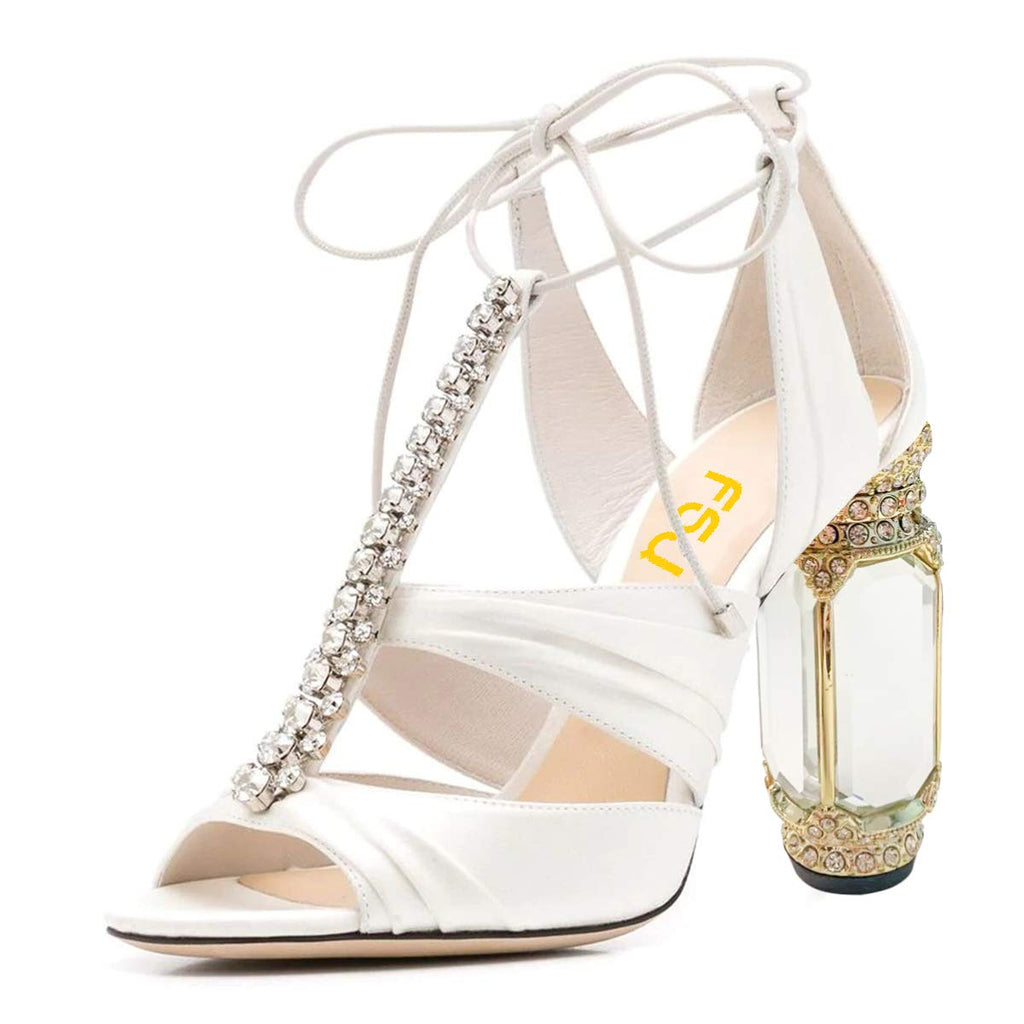FSJ Women Open Toe Stylish Sandals Ankle Strap Chunky Block High Thick Heels Wedding Party Ballroom Shoes Size 4-15 US