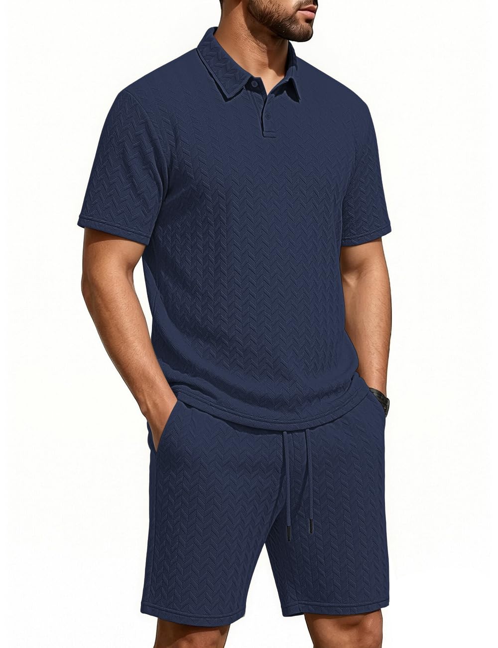 Men's 2 Pieces Outfits Casual Polo Shirt and Shorts Set Collar Athletic Jogging Summer Tracksuit