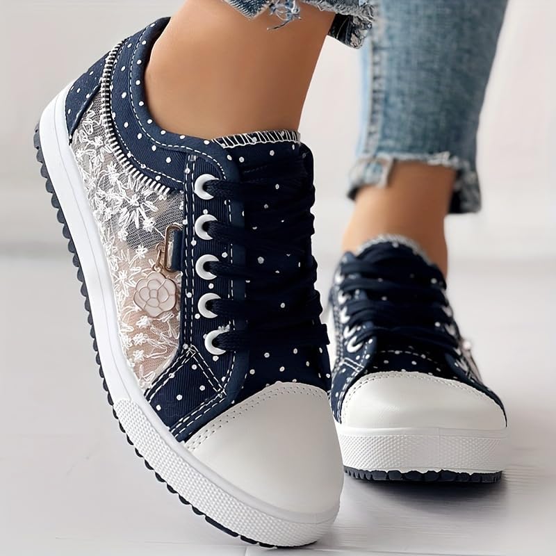 Women's Mesh Sneakers Casual Shoes with Rhinestone Accents, Lace-Up Low Tops for Casual Shoes