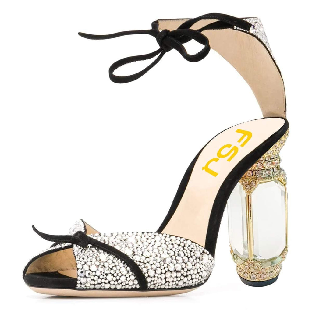 FSJ Women Open Toe Stylish Sandals Ankle Strap Chunky Block High Thick Heels Wedding Party Ballroom Shoes Size 4-15 US