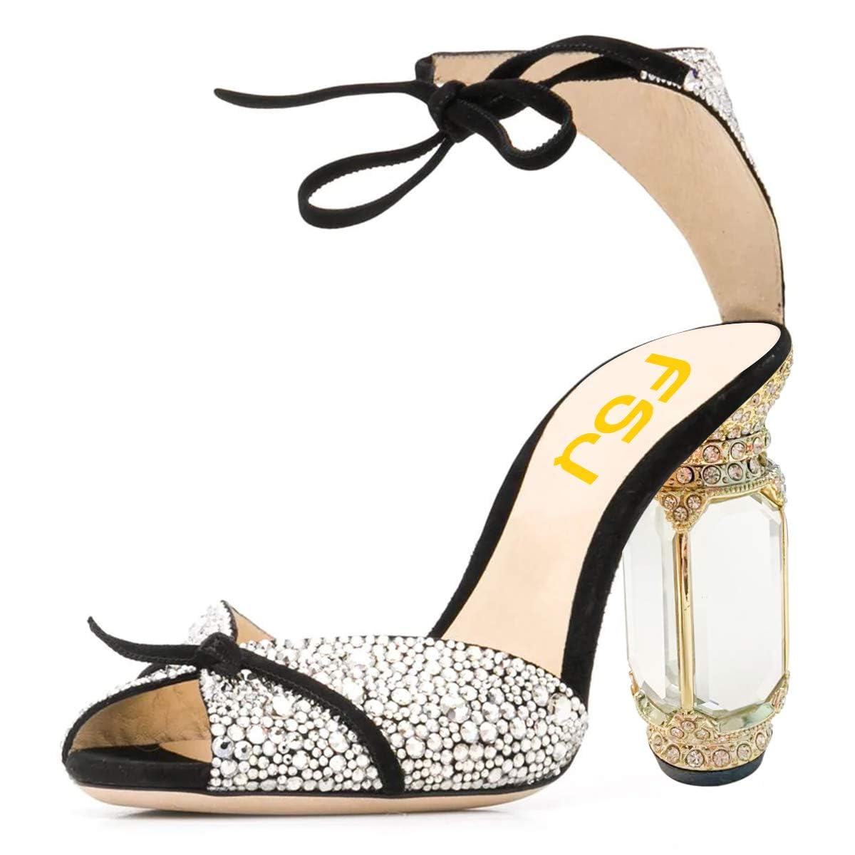 FSJ Women Open Toe Stylish Sandals Ankle Strap Chunky Block High Thick Heels Wedding Party Ballroom Shoes Size 4-15 US