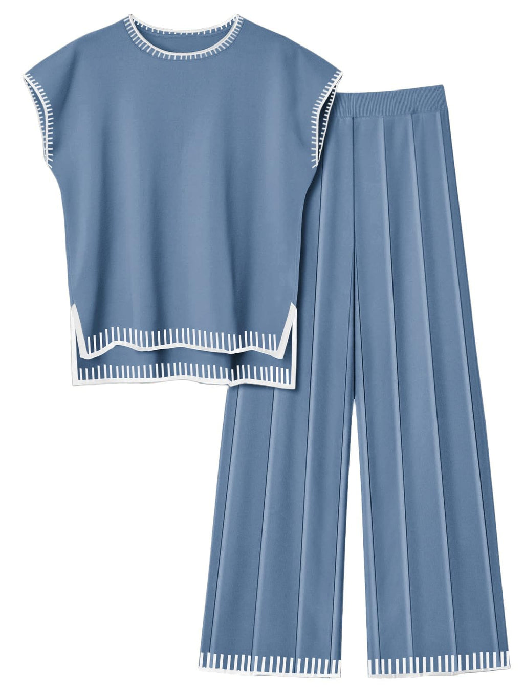 Ekouaer Womens Matching Sets Knit Sweater Sets 2 Pieces Lounge Set | Pullover Tops Wide Legs Pants Casual Outfits