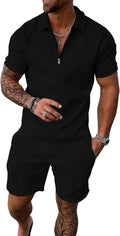 Mens Summer Track Suits 2 Piece Shorts Sets Short Sleeve Sweatsuit Outfits 1/4 Zip Golf Polo Shirts Loungewear