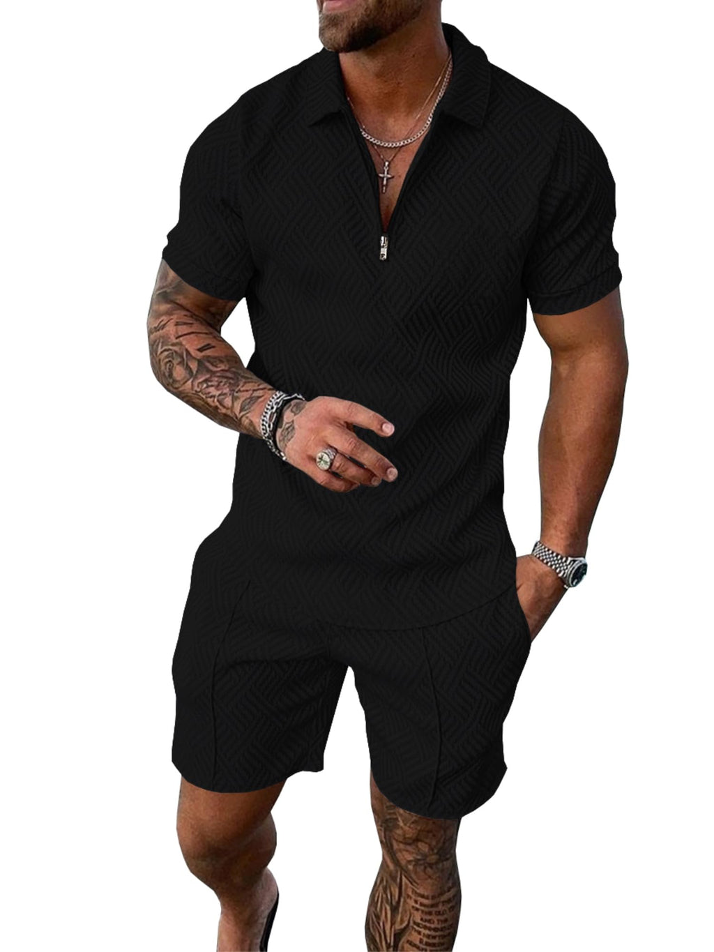 Mens Summer Track Suits 2 Piece Shorts Sets Short Sleeve Sweatsuit Outfits 1/4 Zip Golf Polo Shirts Loungewear