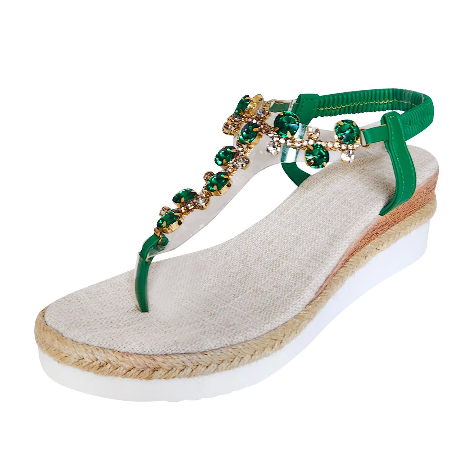 Women's Sparkly Rhinestone Wedge Sandals, Casual Platform Jeweled Sandals Summer Dressy Flip Flops Comfort Walking Thong Sandals Bohemian Beach Wedding Dress Shoes