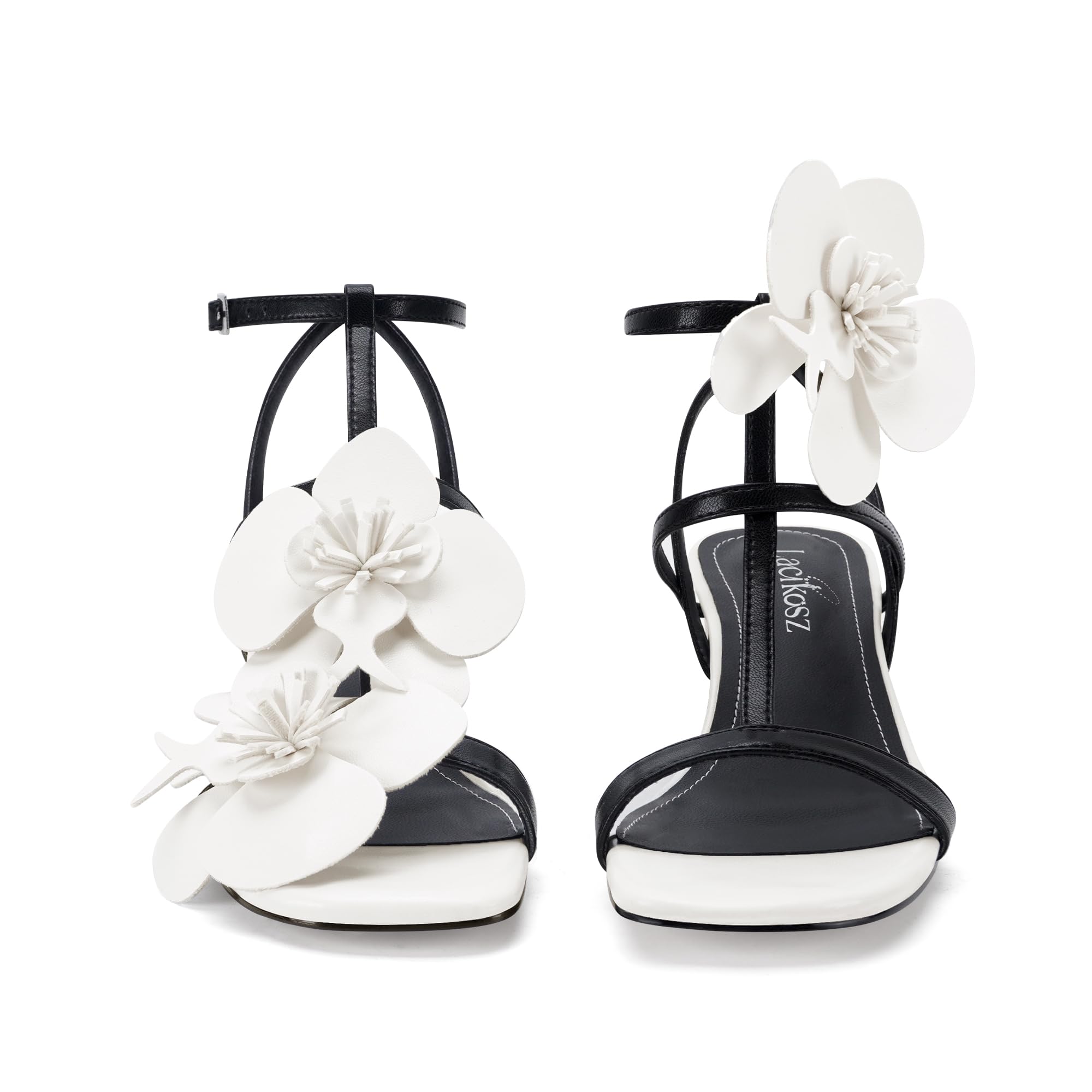 LACIKOSZ Floral Women High Heels Strappy Sandals Comfortable Dressy Shoes | Open Toe Ankle Strap Square Toe Wedding Bride