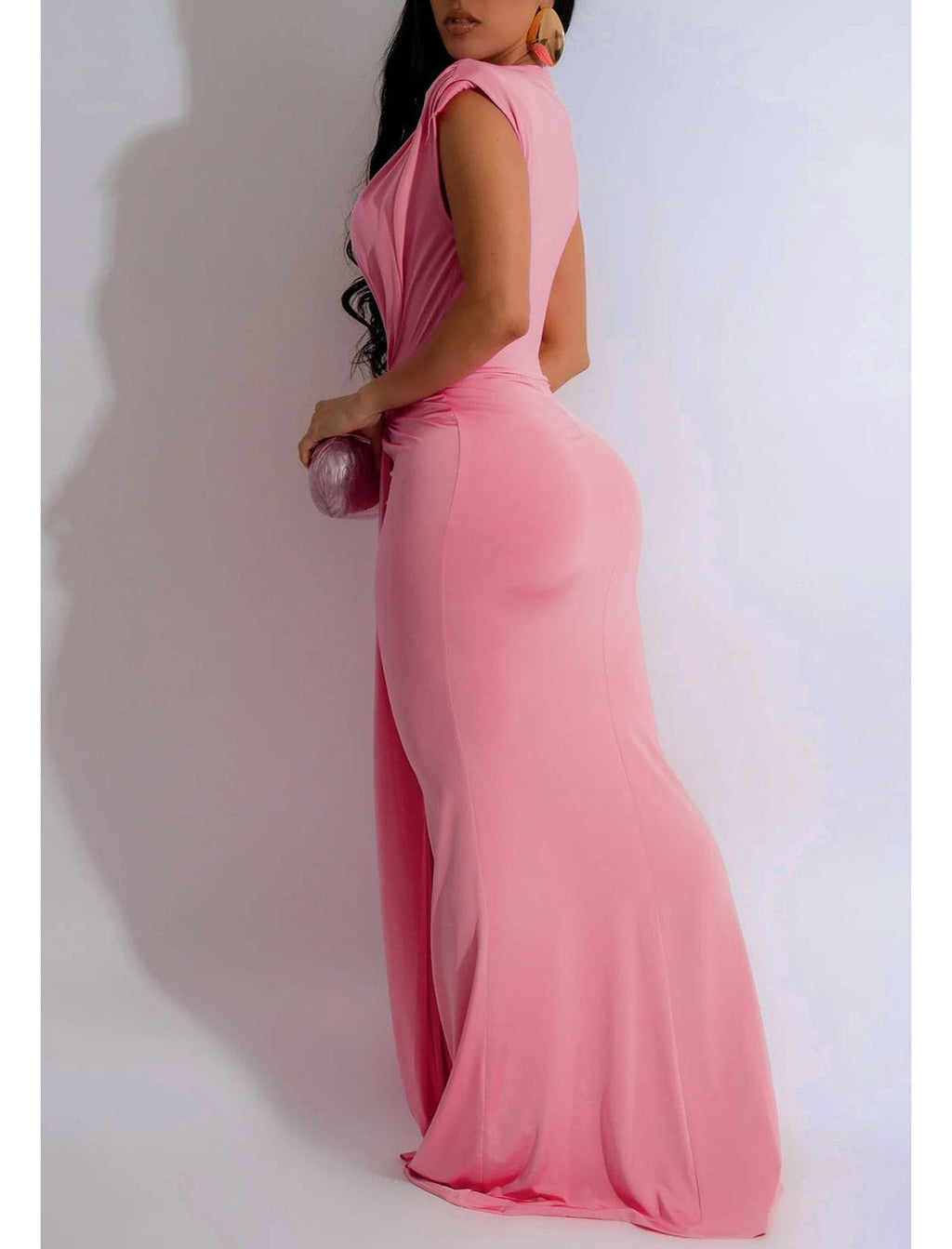 Yuopeid Women's Sexy Sleeveless Deep V Neck Fashion Ruched Bodycon Floor Length Formal Evening Party Maxi Long Dress