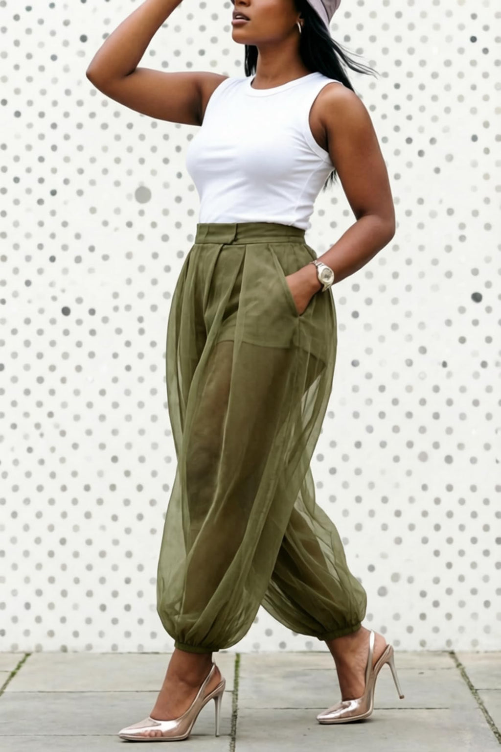 Molisry Women Sheer Mesh Pants Bubble Tulle Patchwork Pants Balloon Trouser | Loose Fit Cover Up Trousers,Built In Shorts Lining