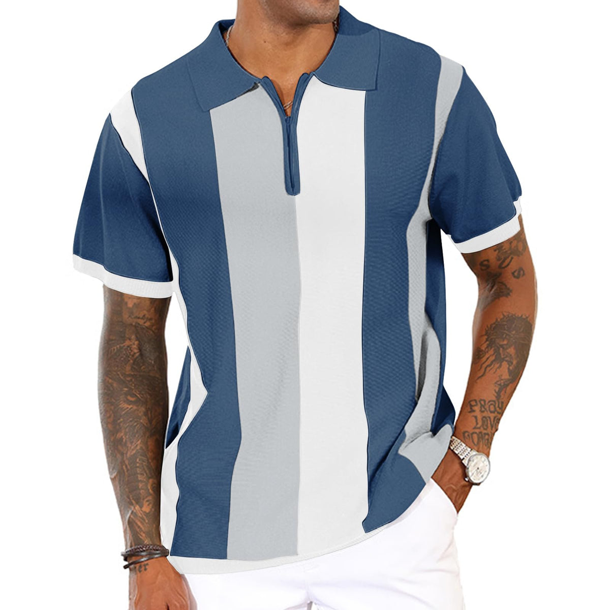 CTU Mens Casual Polo Shirts Vintage Striped Knit Golf Shirts Slim Fit Tops | Fashion,Pullover Dress Shirts,Collared with Zipper,Short Sleeve,Color Blocking,Suit for Daily Casual,Business,Work,Golf