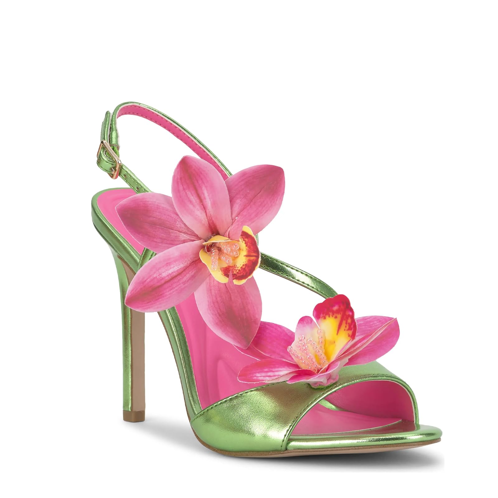 Flower High Heeled Sandals for Women Colorful Floral Open Toe Stiletto Heels Ankle Buckled Fashion Beach Dressy Spring Summer Shoes
