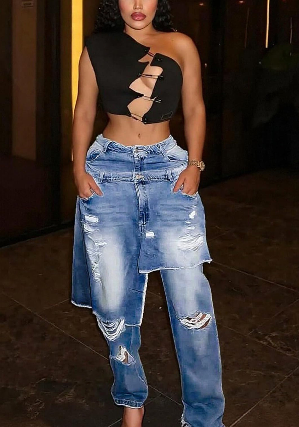 LKOUS Women's Ripped Baggy Jeans High Waist Wide Leg Patchwork Streetwear | Distressed, cutout, Y2K, hip hop, stretchy, soft, pocket, casual, concert, vintage. Machine wash
