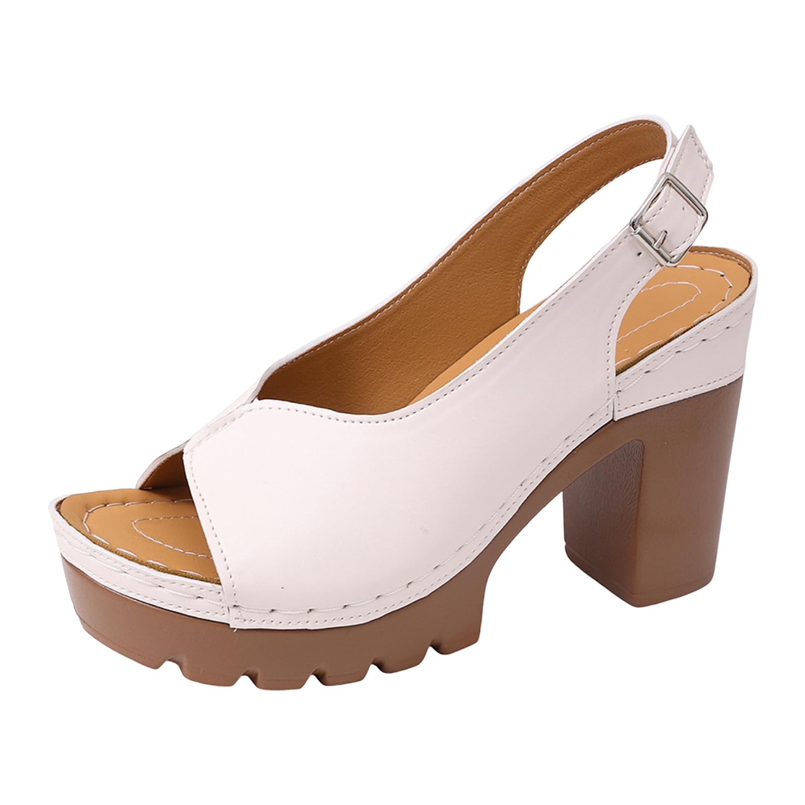 Women's Peep Toe Sandals Chunky Platform Heeled Pumps Slingback Heels Summer Dress Shoes Bridal Party Wedding Block High Heels Buckle Ankle Strap Sandals Dressy Comfortable Footwear