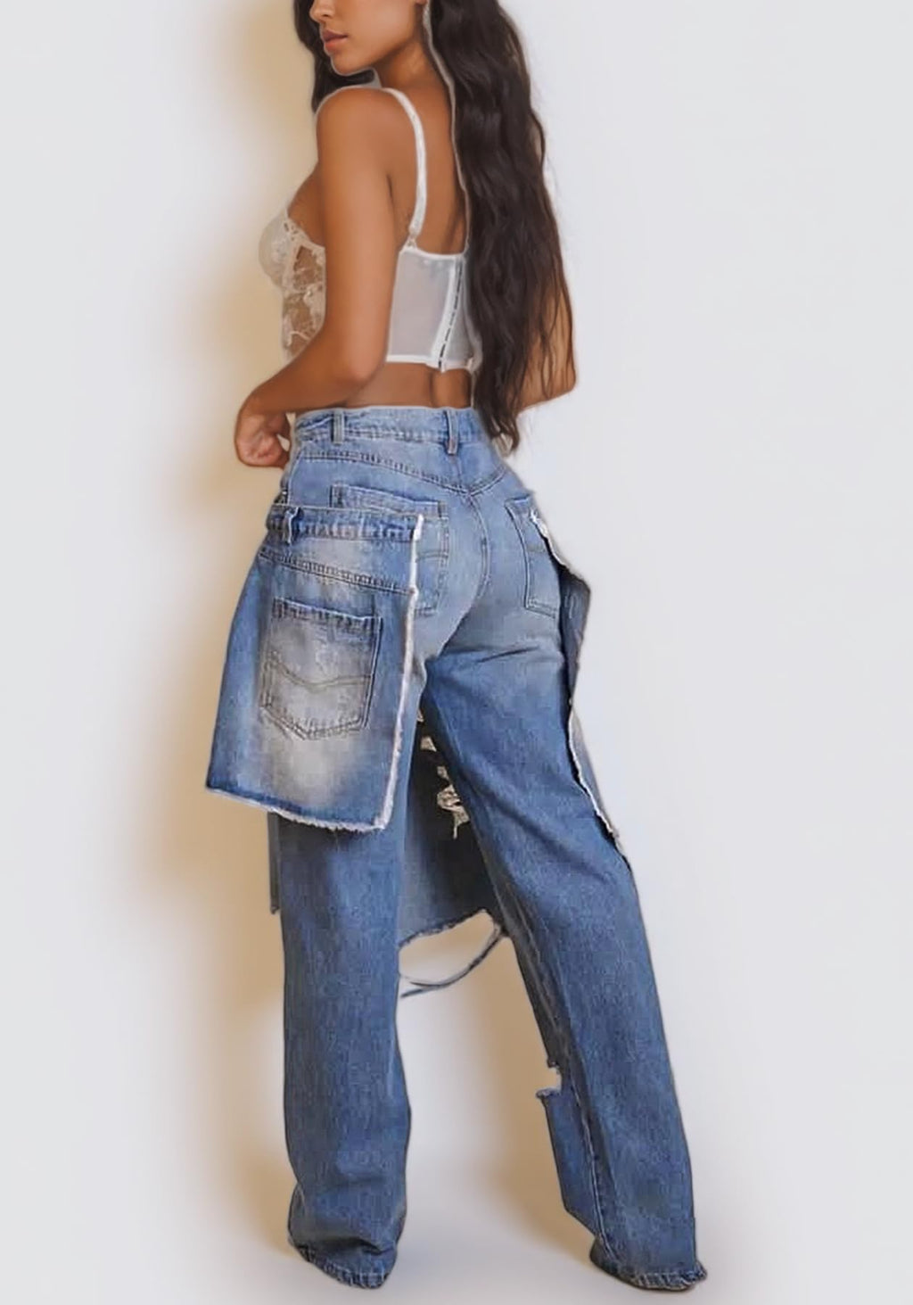 LKOUS Women's Ripped Baggy Jeans High Waist Wide Leg Patchwork Streetwear | Distressed, cutout, Y2K, hip hop, stretchy, soft, pocket, casual, concert, vintage. Machine wash
