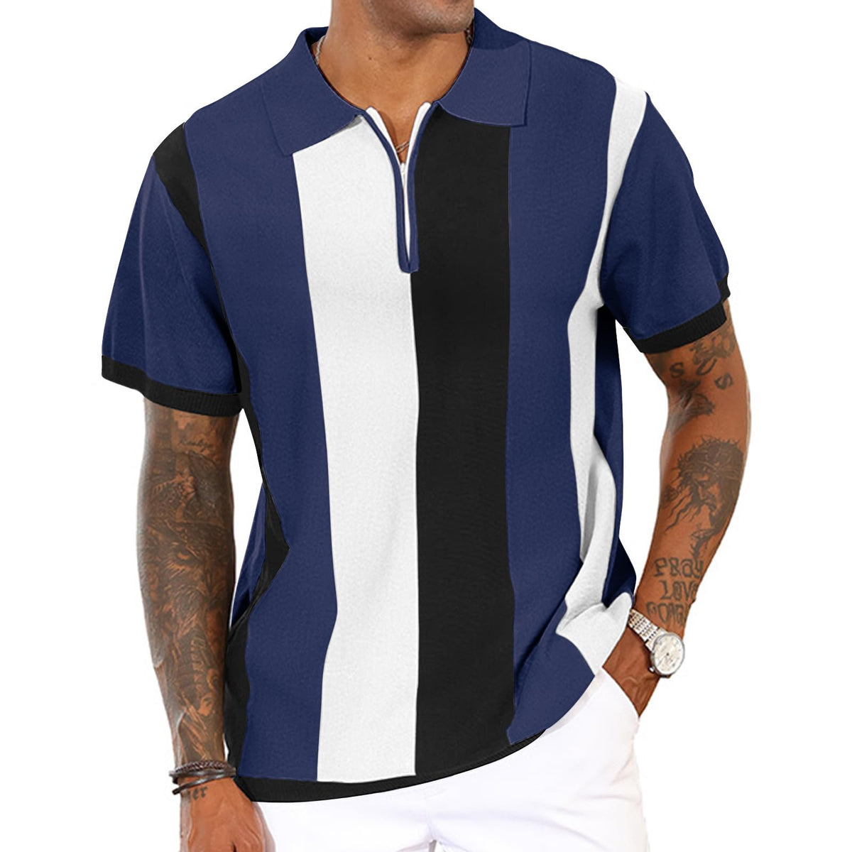 CTU Mens Casual Polo Shirts Vintage Striped Knit Golf Shirts Slim Fit Tops | Fashion,Pullover Dress Shirts,Collared with Zipper,Short Sleeve,Color Blocking,Suit for Daily Casual,Business,Work,Golf