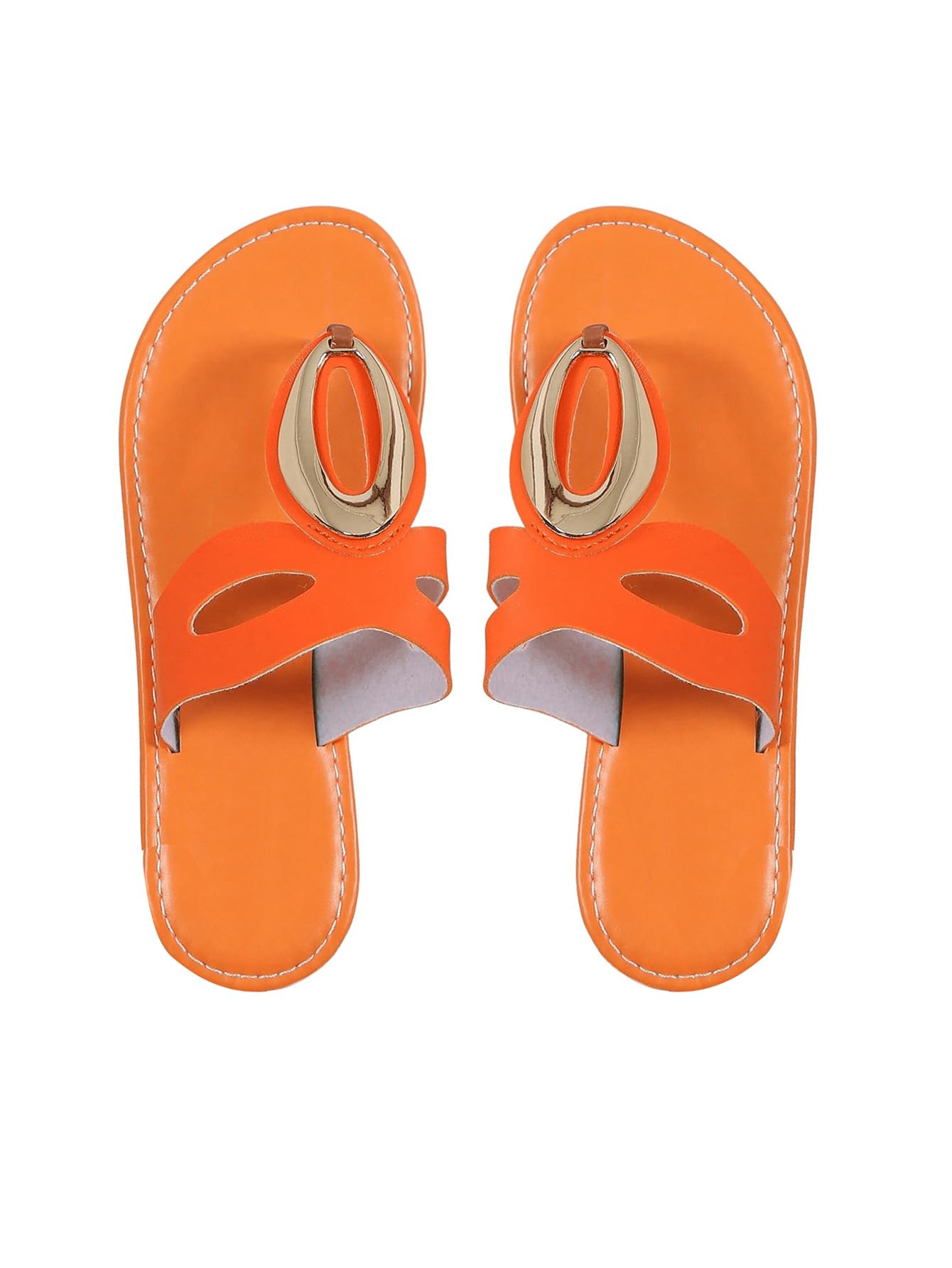 OYOANGLE Women's Metal Open Toe Leather Thong Dressy Sandals Flip Flops | PU Leather Lining, Beach Outings Tropical Vacation Summer Daily Occasions