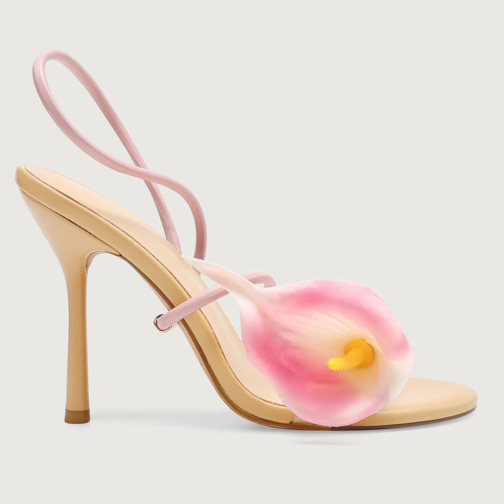 Flower High Heels for Women Calla Lily Sexy Floral Strappy Stilettos Heels | Flower Heels, Calla Lily Open Toe Strappy Heeled Sandals, Floral Stilettos Heels for Wedding Bride Party Daily Wear