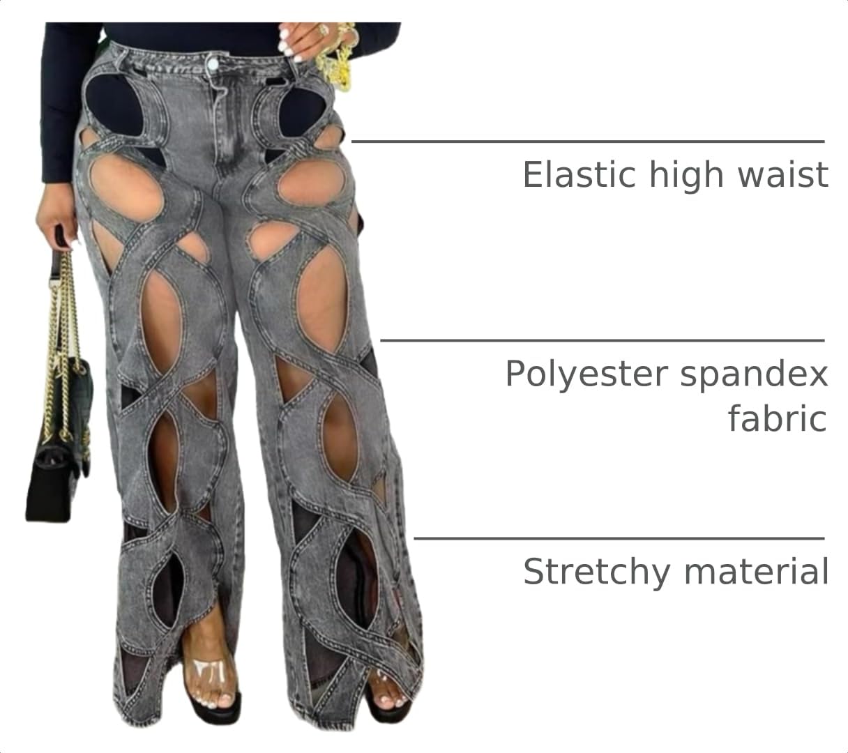 Vaceky Women's Twist Cutout Wide Leg Jeans Lightweight Denim Pant | Modern Patchwork Detail for Brunch, City Outings & Weekend Looks