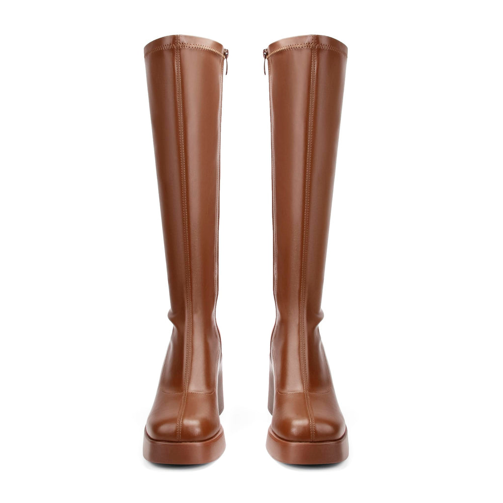AprCoco Knee High Boots for Women GoGo Boots Platform Square Toe Womens Chunky Heel Side Zipper Boot
