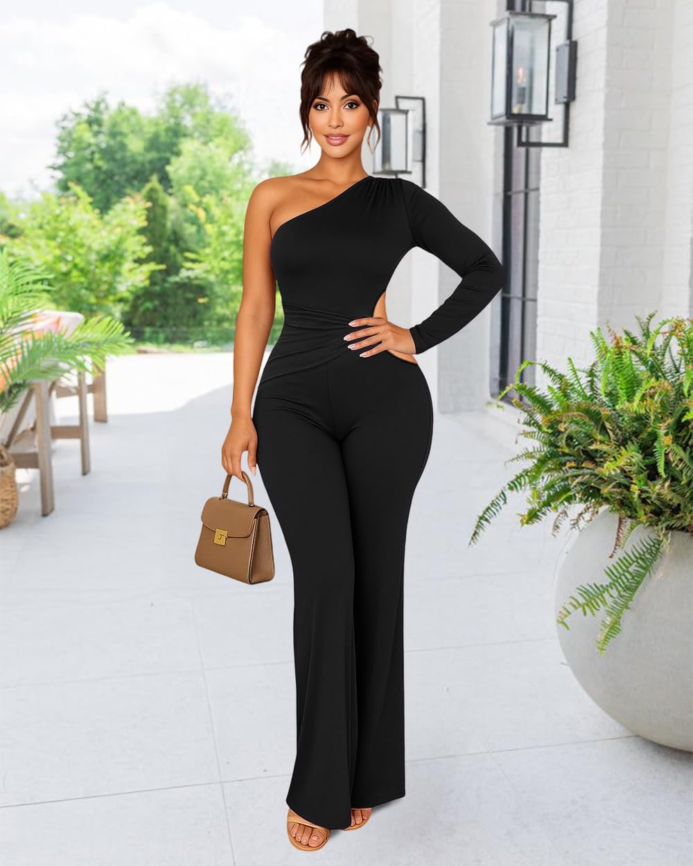 HWP Sexy Jumpsuits for Women Casual Off Shoulder Cocktail Party Clubwear Jumpsuit Wide Leg Long Pant Rompers