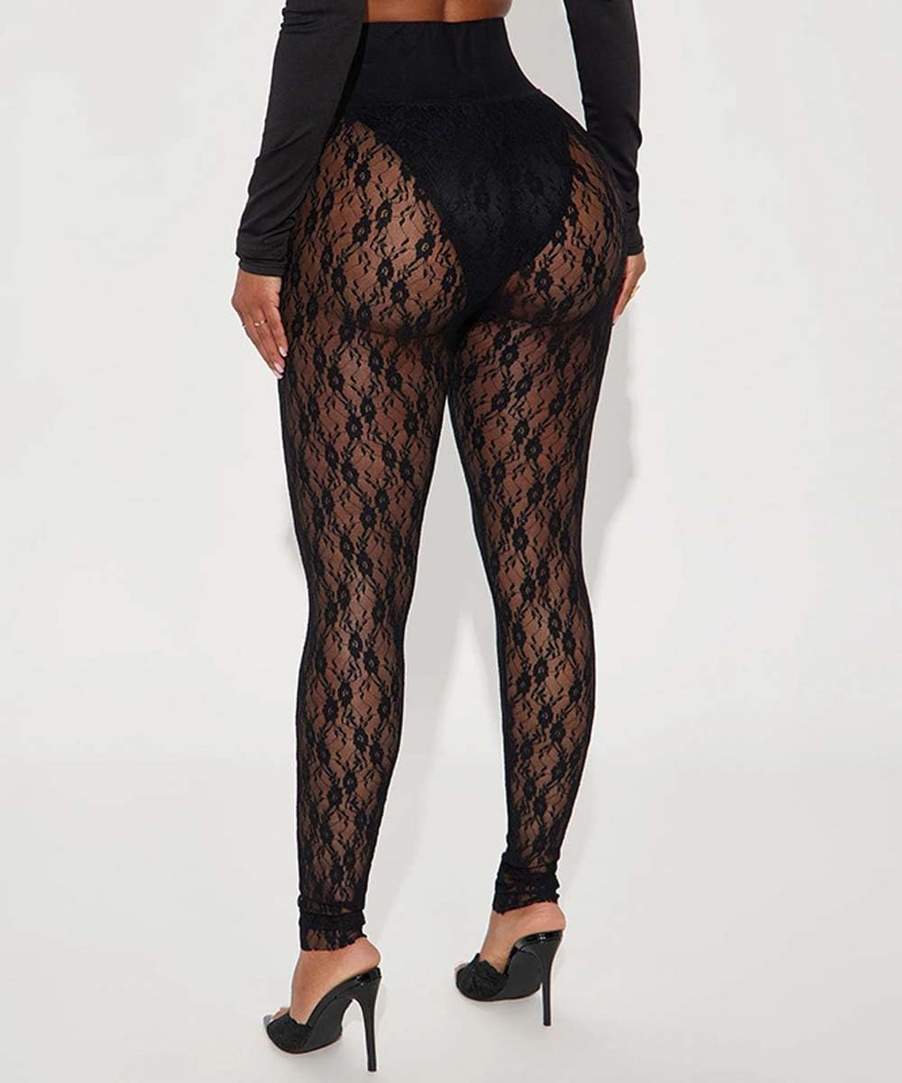 Women's Sexy See Through Sheer Mesh Pants Leggings High Waist Casual Sweatpants Tights