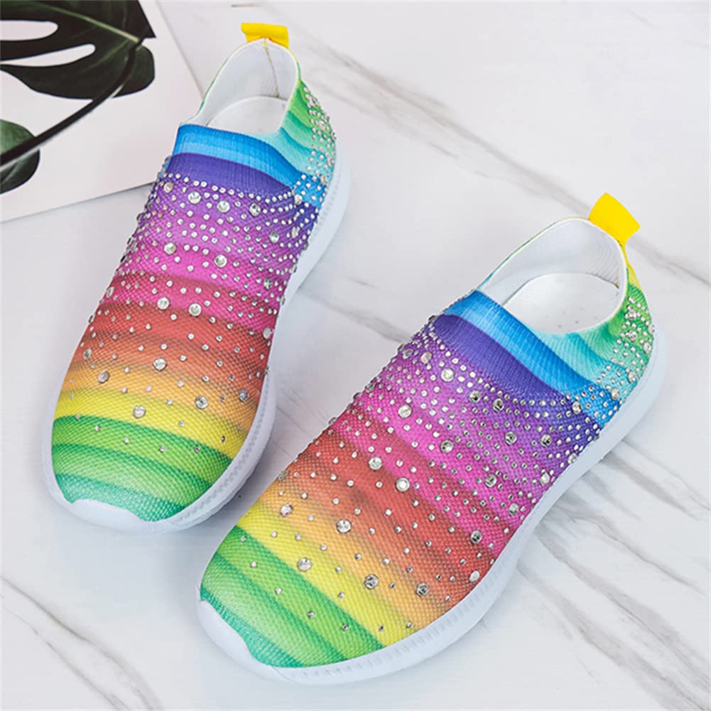 GOSPT Women's Mesh Sport Shoes Rhinestone Glitter Slip On Ballroom Jazz Latin Dance Sock Sneakers