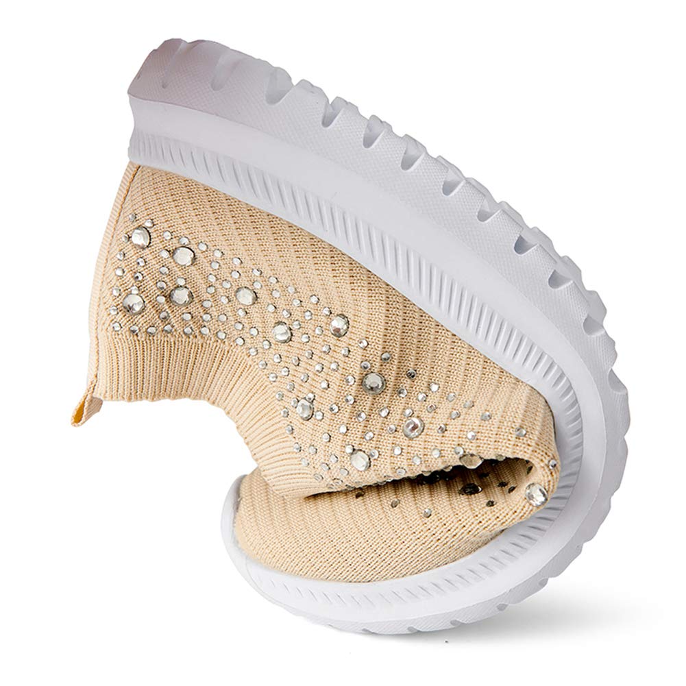 GOSPT Women's Mesh Sport Shoes Rhinestone Glitter Slip On Ballroom Jazz Latin Dance Sock Sneakers