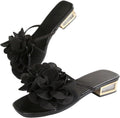 OYOANGLE Women's 3D Floral Slide Sandals Square Toe Low Block Heel Open Toe Summer Beach Dressy Sandals