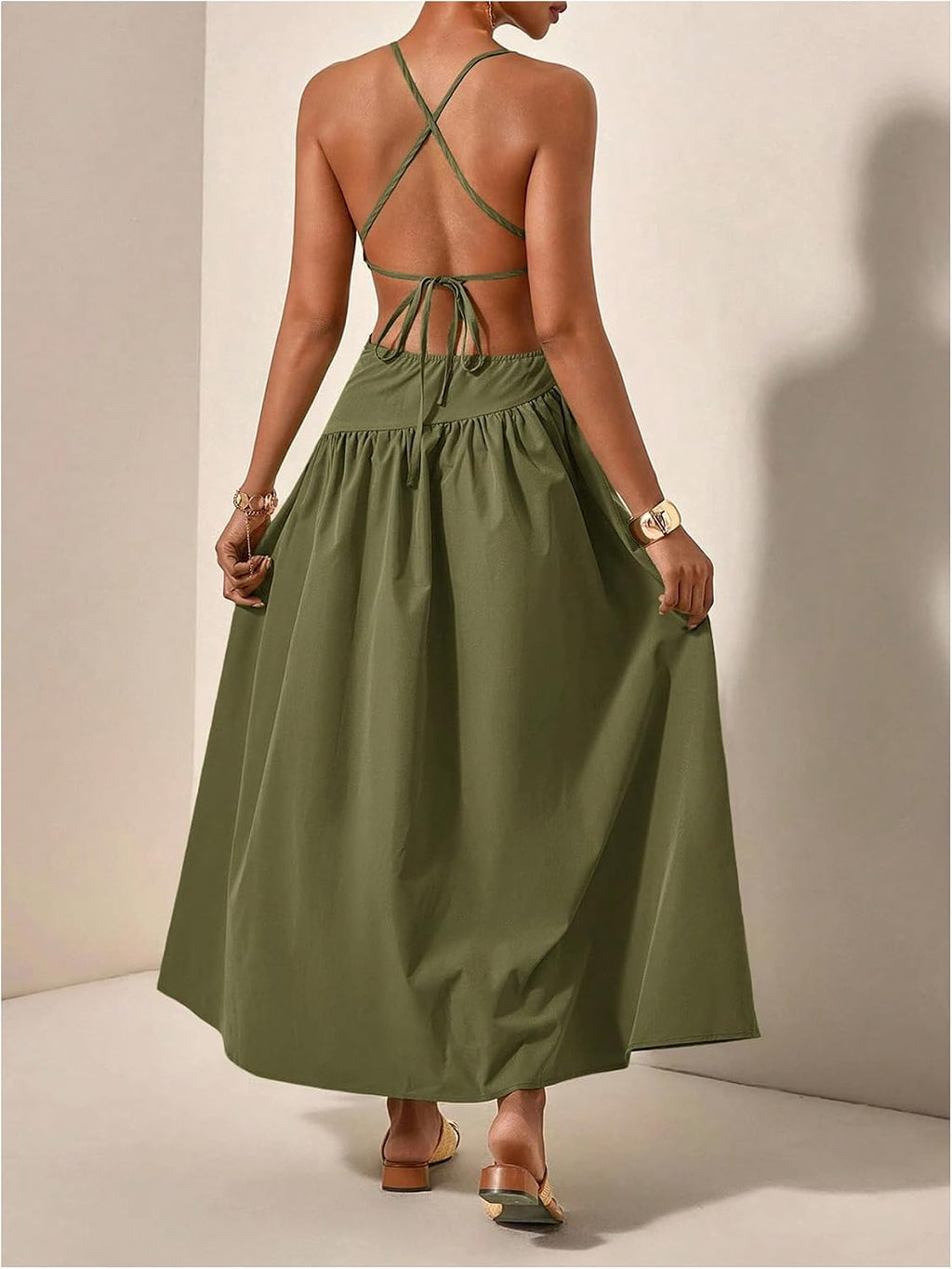 Milumia Women's Cut Out Asymmetrical Maxi Dress Open Back Summer Dresses | Spaghetti Strap, Tie Backless, Ruffle, Summer Vacation, Going Out, Sundress
